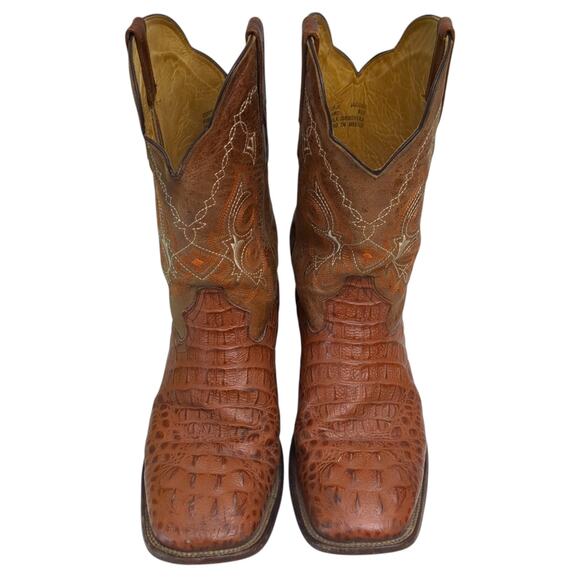 VTG Mens Unbranded Cowboy Alligator Print Square Toe Brown Boots Size 11.5 main image 12